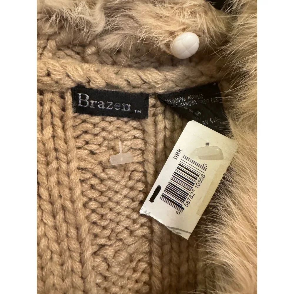 Vintage Brazen Womens Beige Knit Vest W/ Genuine Rabbit Fur Collar Sz S - Picture 3 of 8